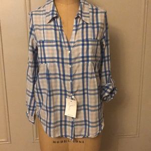 Joie Blue and White Plaid Button Down Shirt